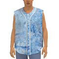 Ice Blue Marble Print Sleeveless Baseball Jersey