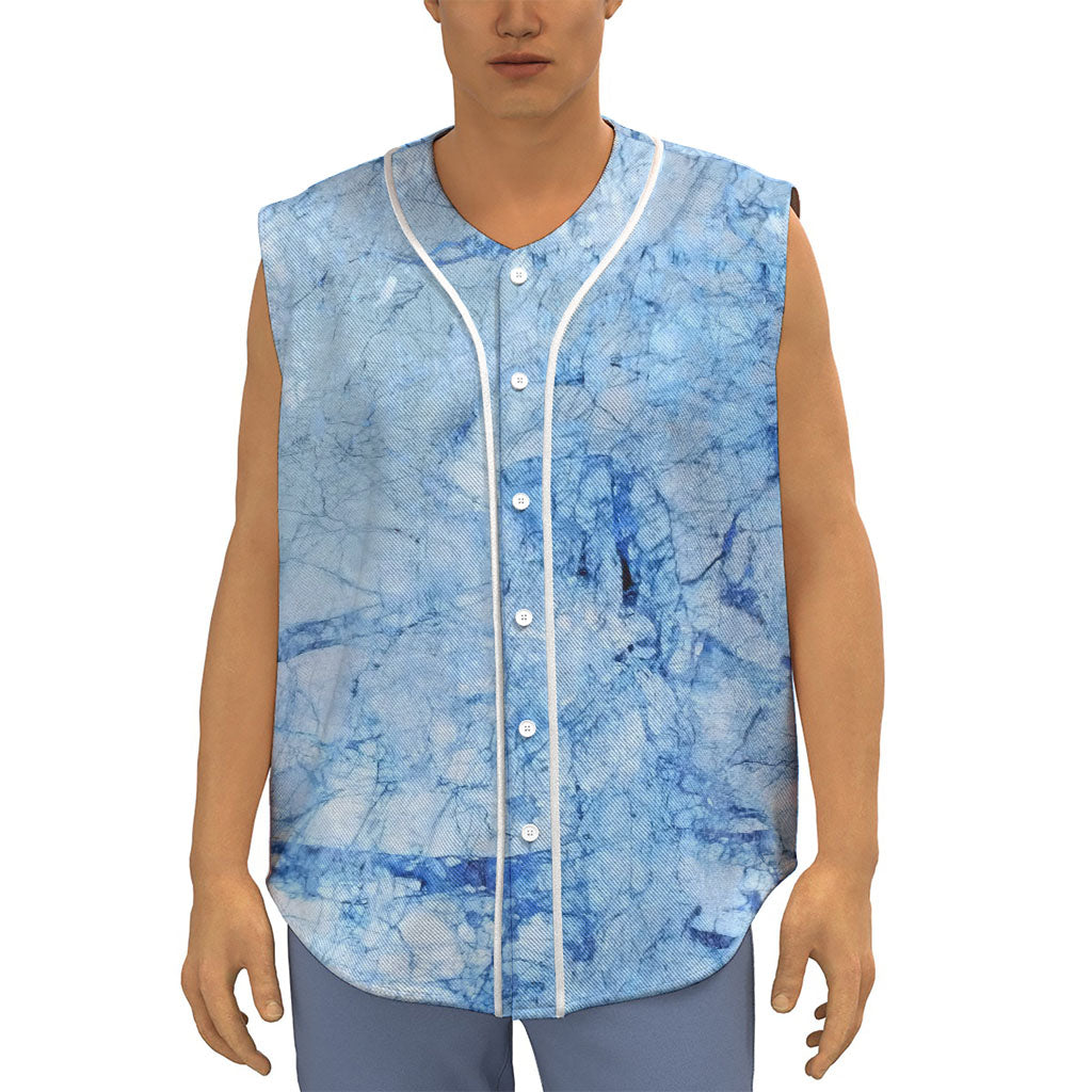 Ice Blue Marble Print Sleeveless Baseball Jersey