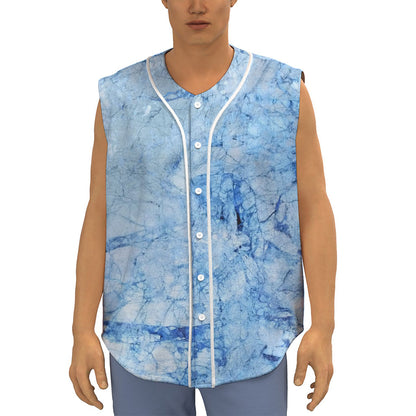 Ice Blue Marble Print Sleeveless Baseball Jersey