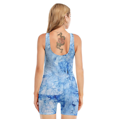 Ice Blue Marble Print Sleeveless One Piece Swimsuit