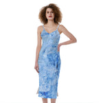 Ice Blue Marble Print Slim Fit Midi Cami Dress