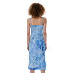 Ice Blue Marble Print Slim Fit Midi Cami Dress