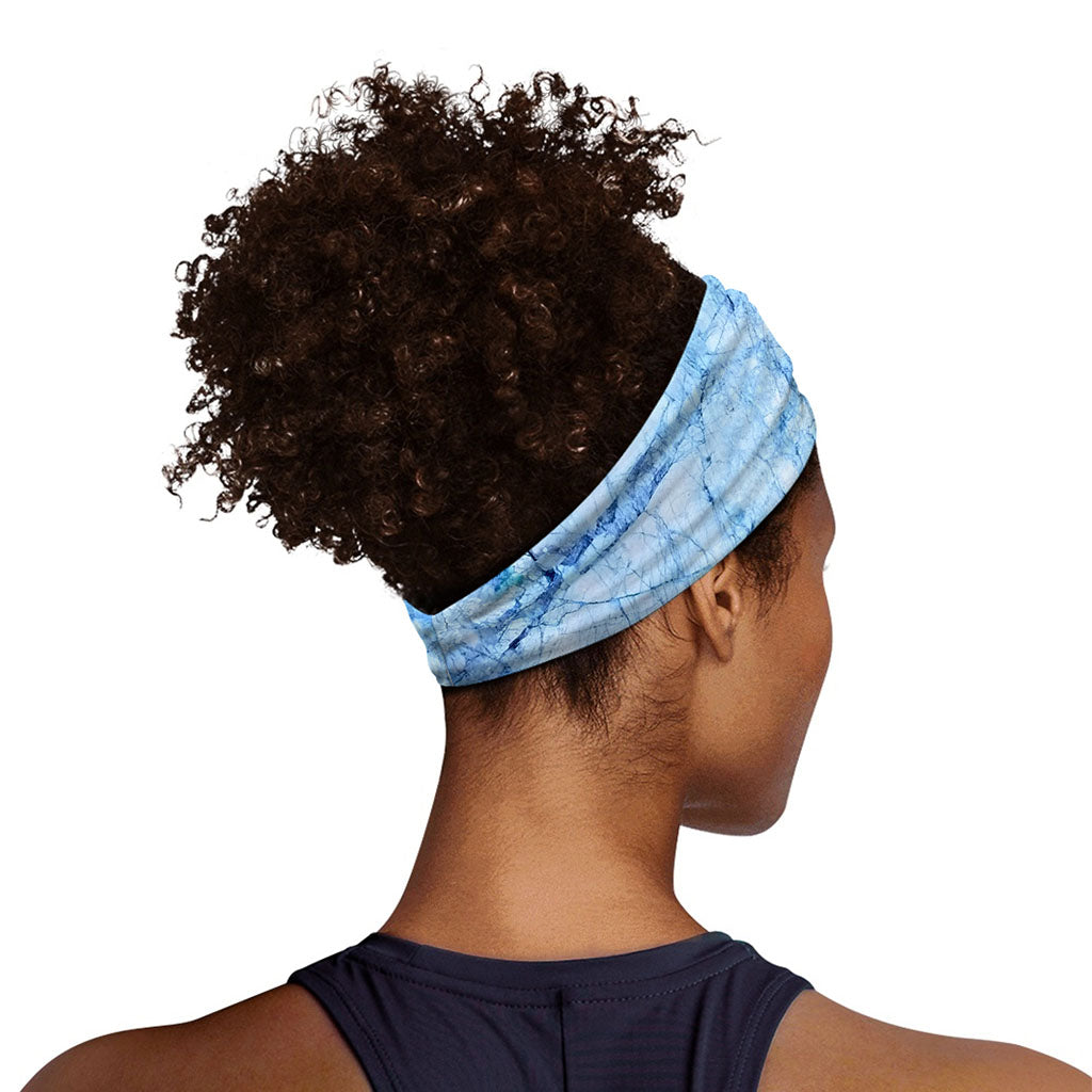 Ice Blue Marble Print Sports Headband