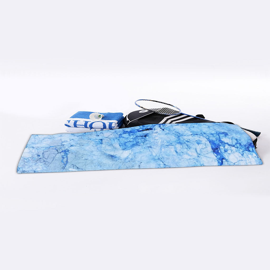 Ice Blue Marble Print Sports Towel