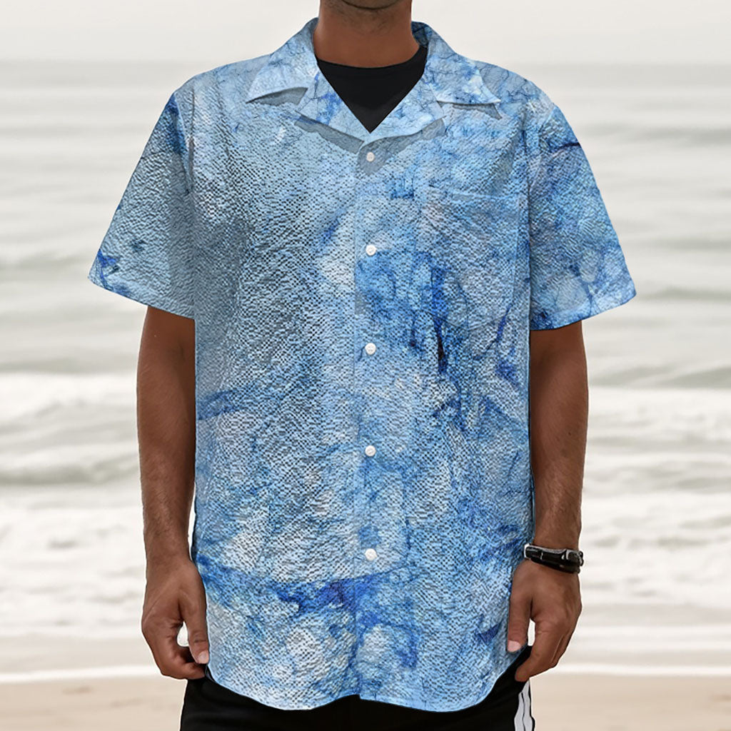 Ice Blue Marble Print Textured Short Sleeve Shirt