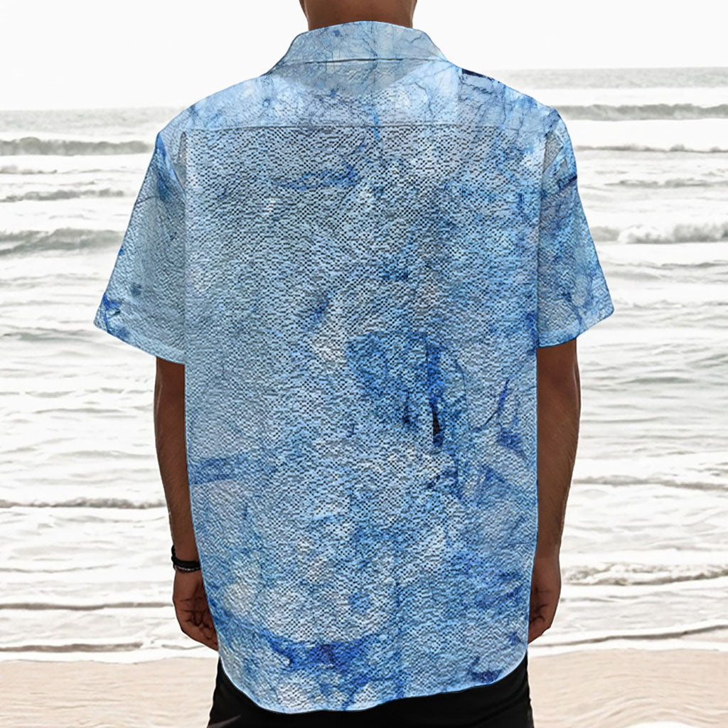 Ice Blue Marble Print Textured Short Sleeve Shirt
