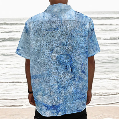 Ice Blue Marble Print Textured Short Sleeve Shirt