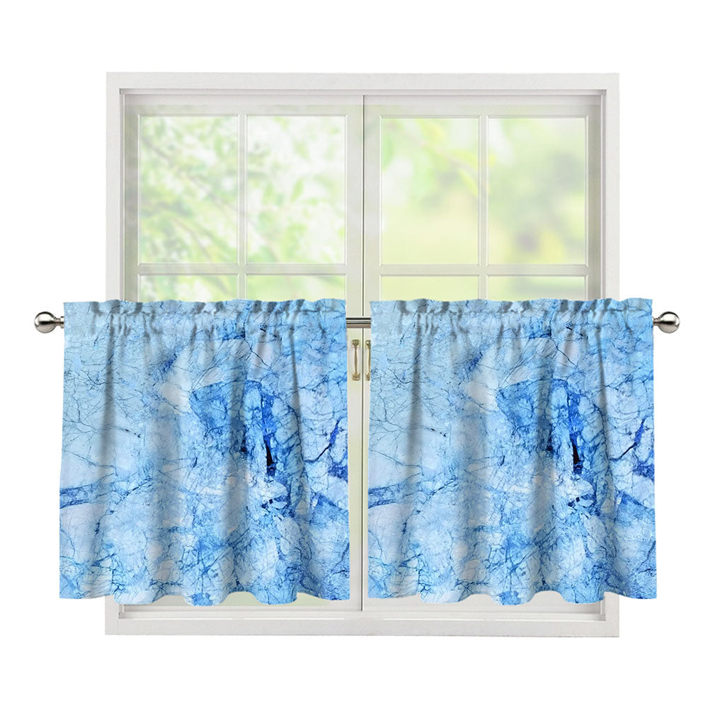 Ice Blue Marble Print Tier Curtains