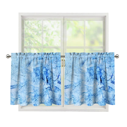Ice Blue Marble Print Tier Curtains
