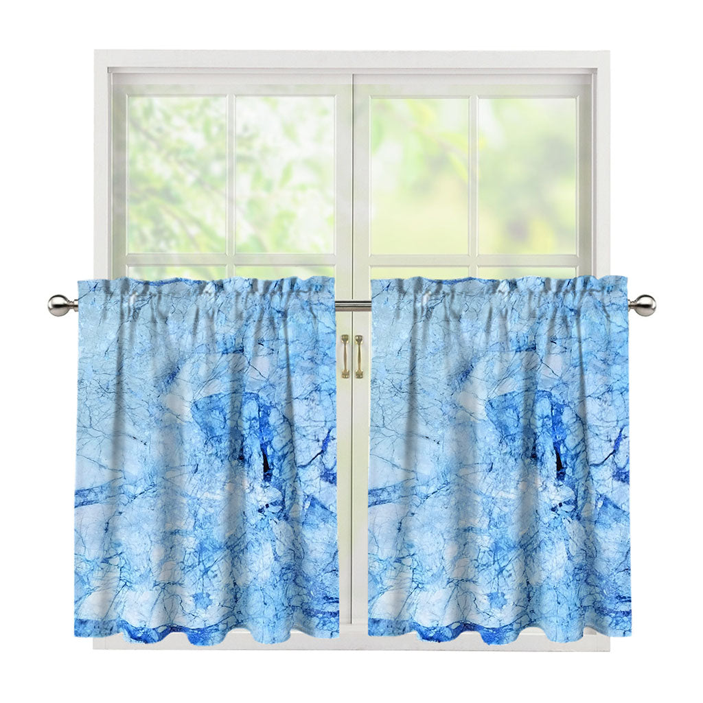 Ice Blue Marble Print Tier Curtains