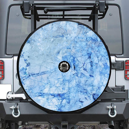 Ice Blue Marble Print Tire Cover With Camera Hole