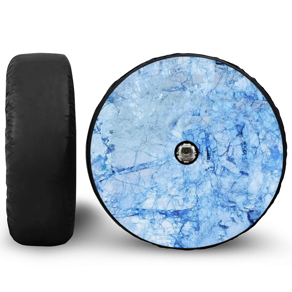 Ice Blue Marble Print Tire Cover With Camera Hole
