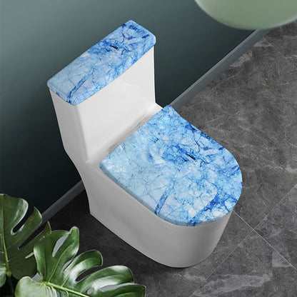 Ice Blue Marble Print Toilet Lid And Tank Cover Set