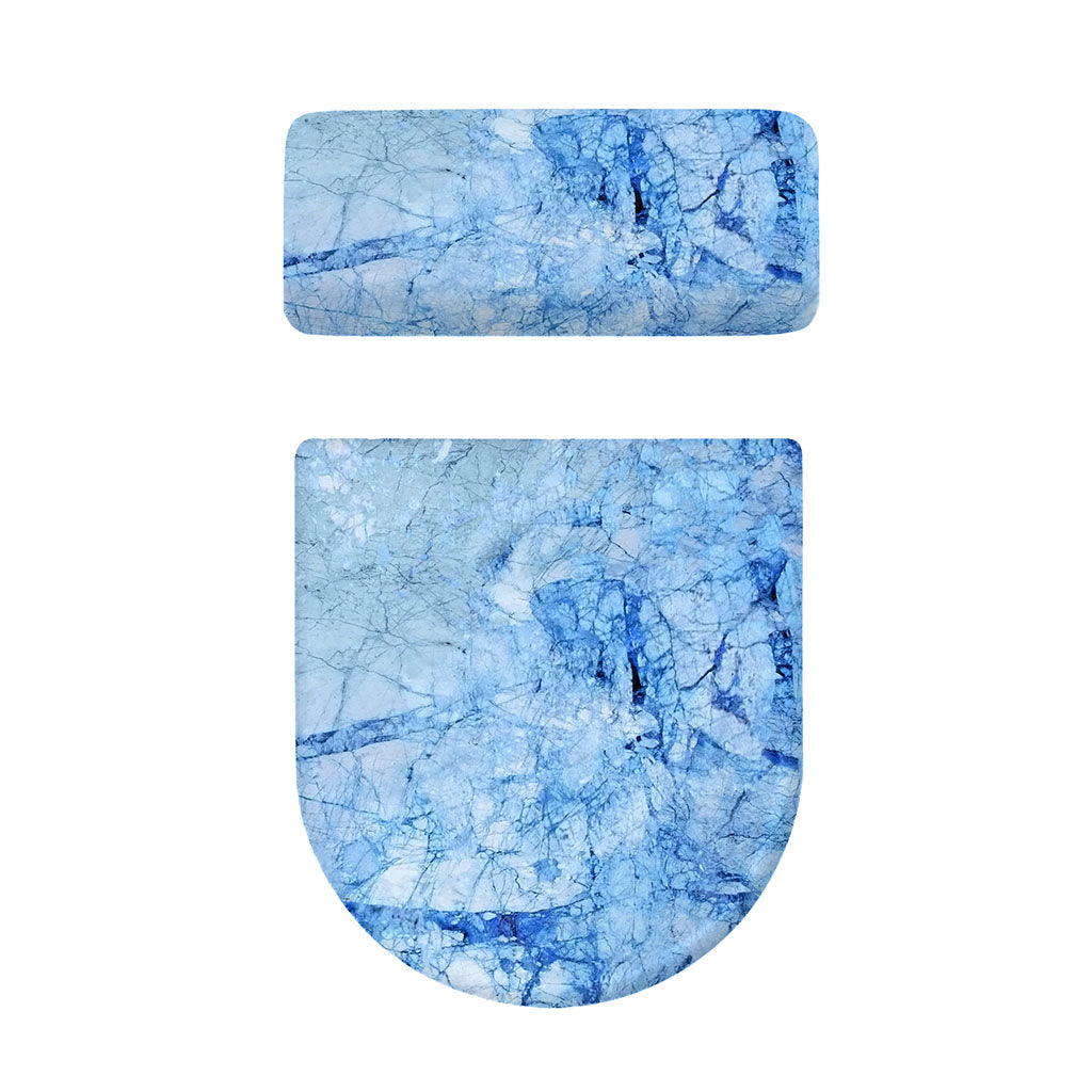 Ice Blue Marble Print Toilet Lid And Tank Cover Set