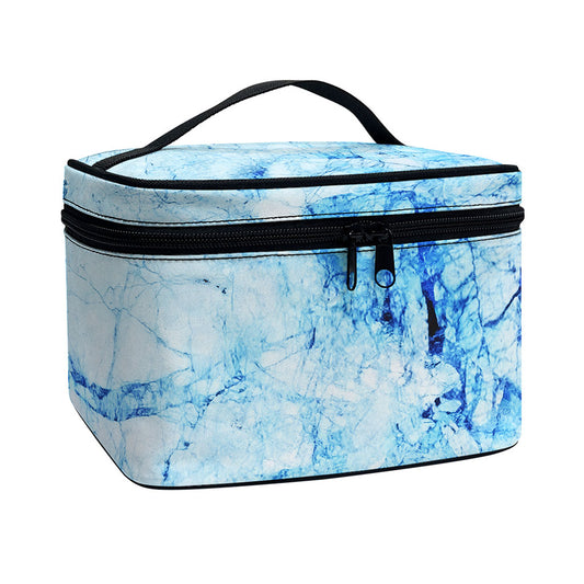 Ice Blue Marble Print Travel Makeup Bag