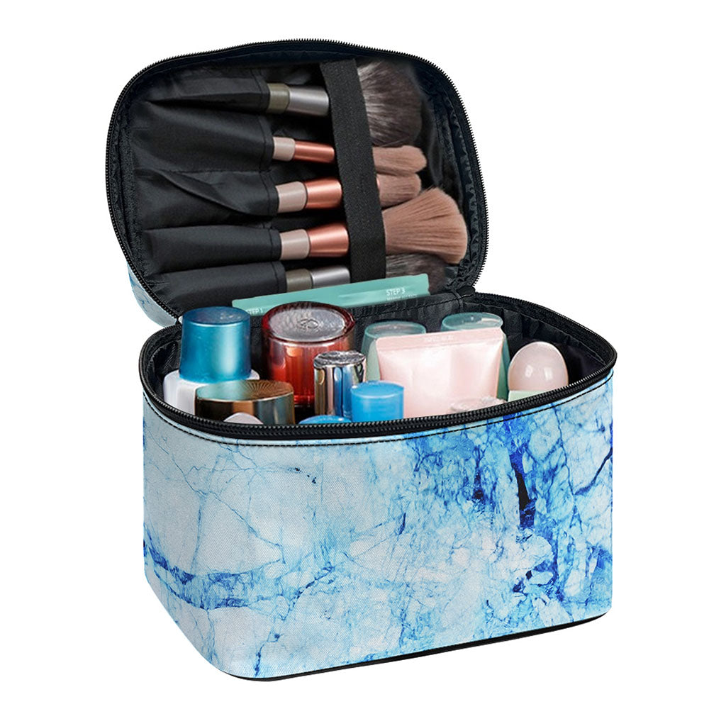 Ice Blue Marble Print Travel Makeup Bag