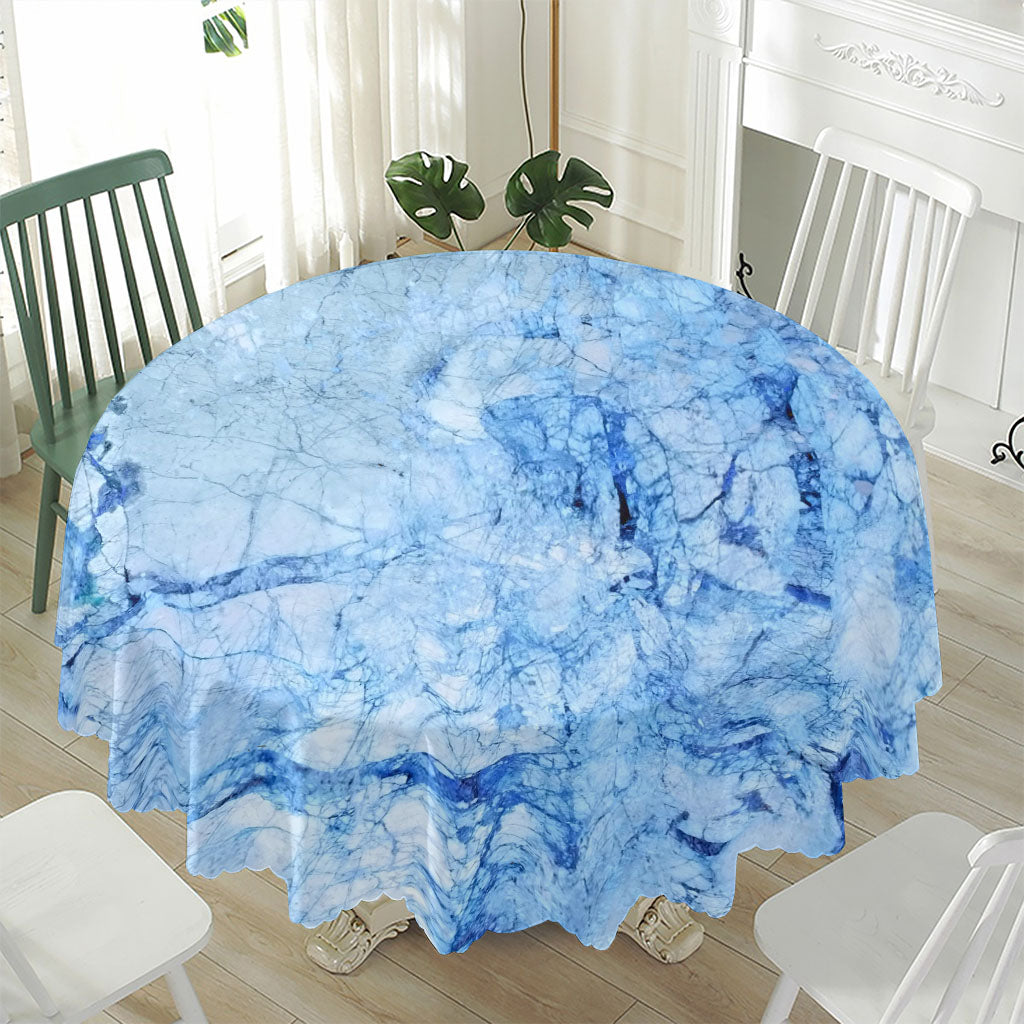 Ice Blue Marble Print Waterproof Round Tablecloth