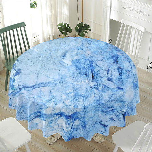 Ice Blue Marble Print Waterproof Round Tablecloth