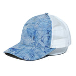 Ice Blue Marble Print White Mesh Trucker Cap