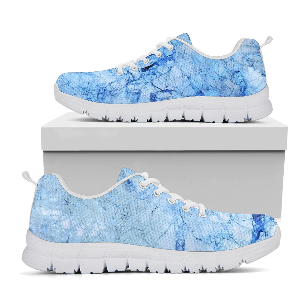 Ice Blue Marble Print White Running Shoes