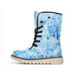 Ice Blue Marble Print Winter Boots