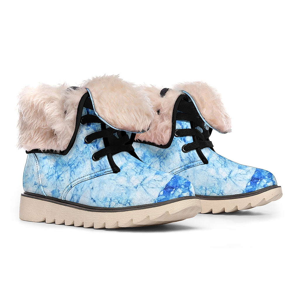 Ice Blue Marble Print Winter Boots