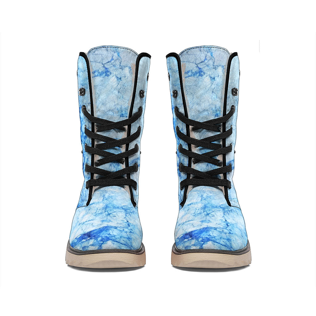 Ice Blue Marble Print Winter Boots