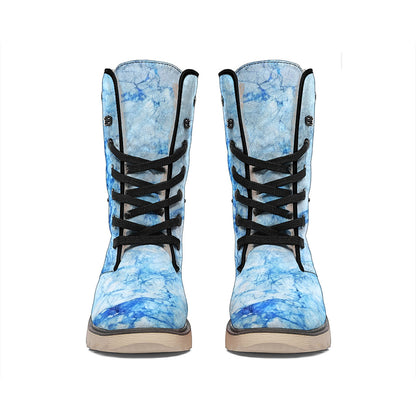 Ice Blue Marble Print Winter Boots