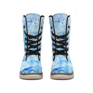 Ice Blue Marble Print Winter Boots