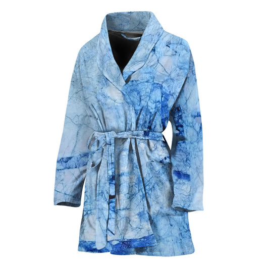 Ice Blue Marble Print Women's Bathrobe