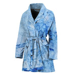Ice Blue Marble Print Women's Bathrobe