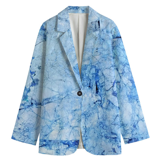 Ice Blue Marble Print Women's Blazer