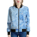 Ice Blue Marble Print Women's Bomber Jacket