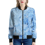 Ice Blue Marble Print Women's Bomber Jacket