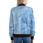 Ice Blue Marble Print Women's Bomber Jacket