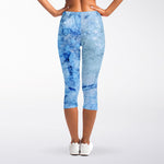 Ice Blue Marble Print Women's Capri Leggings