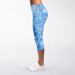 Ice Blue Marble Print Women's Capri Leggings