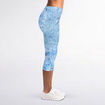 Ice Blue Marble Print Women's Capri Leggings
