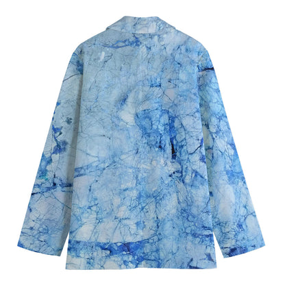 Ice Blue Marble Print Women's Cotton Blazer