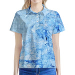 Ice Blue Marble Print Women's Polo Shirt