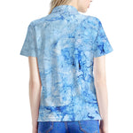 Ice Blue Marble Print Women's Polo Shirt