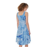 Ice Blue Marble Print Women's Sleeveless Dress