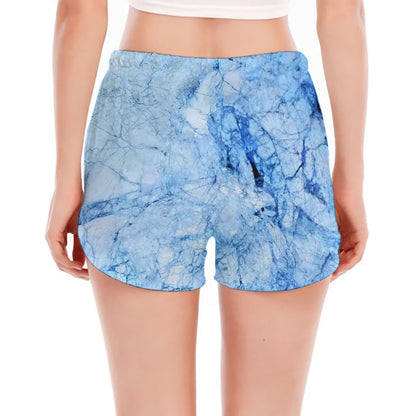 Ice Blue Marble Print Women's Split Running Shorts
