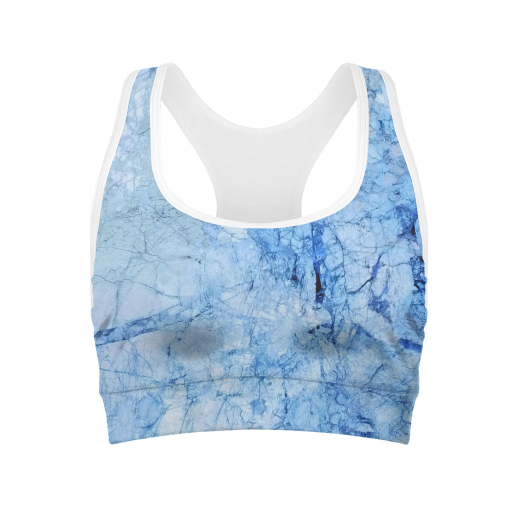 Ice Blue Marble Print Women's Sports Bra