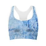Ice Blue Marble Print Women's Sports Bra