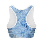 Ice Blue Marble Print Women's Sports Bra