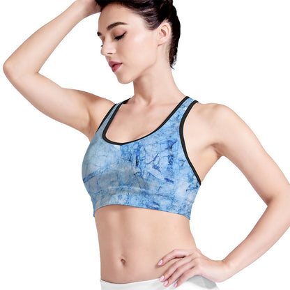 Ice Blue Marble Print Women's Sports Bra