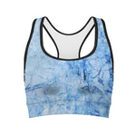 Ice Blue Marble Print Women's Sports Bra