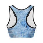 Ice Blue Marble Print Women's Sports Bra