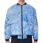Ice Blue Marble Print Zip Sleeve Bomber Jacket